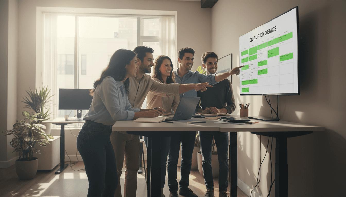 Sales team reviewing booked qualified demos on shared calendar